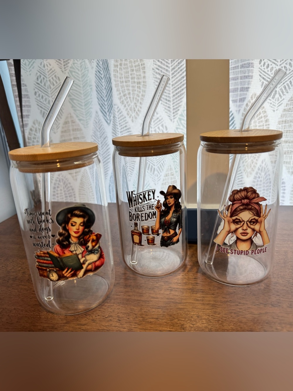 Glass Drinking Tumbler with Bamboo Lid and Glass Straw 🧁 You Choose!